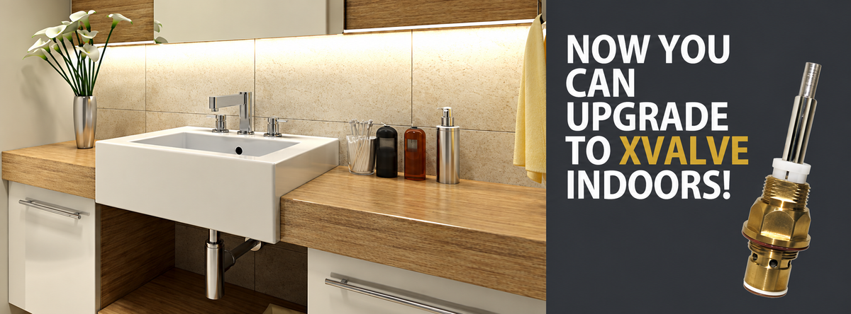 Now you can upgrade to XValve indoors. Bathroom tapware with an XValve replacement spindle.