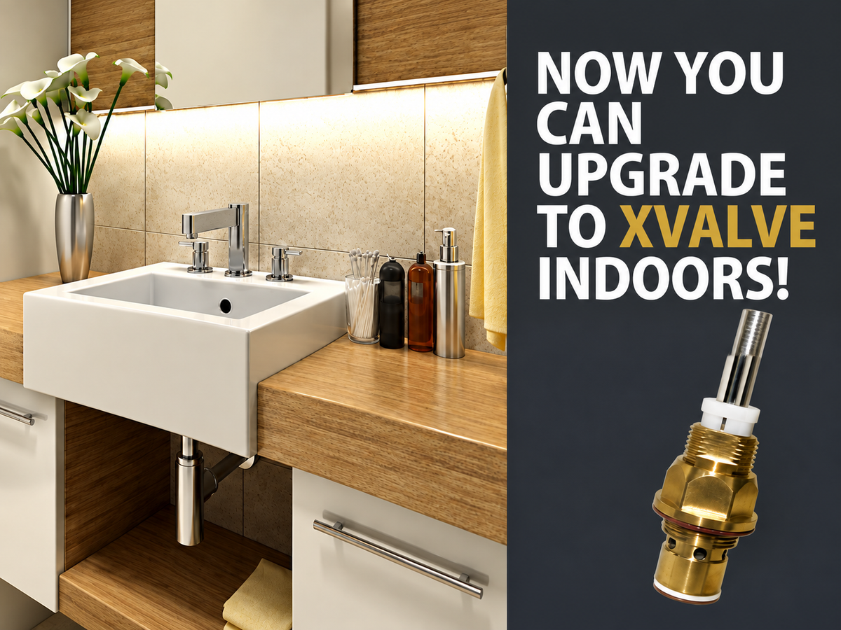 Now you can upgrade to XValve indoors. Bathroom tapware with an XValve replacement spindle.